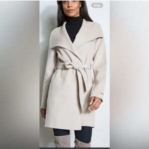 Tahari Cream Shawl Collar Wrap Coat